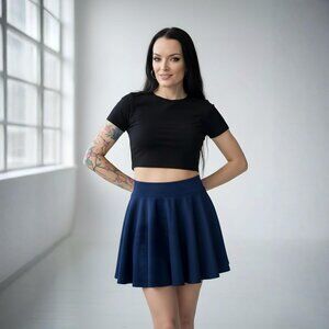 Urban Coco ✦ Navy Blue Skater Skirt ✦ Flared Stretch Waist Lightweight Sz S